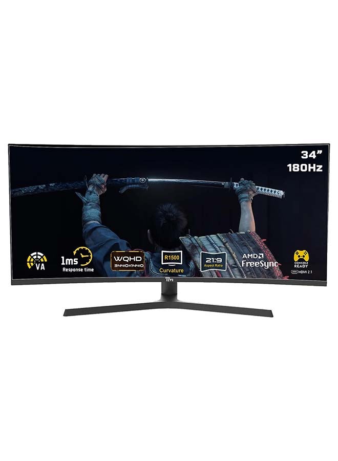 TWISTED MINDS 34 inch Ultra-Wide Curved Gaming Monitor – WQHD 3440×1440, 180 Hz, 1 ms (OD), HDR10, 1500R Curvature, FreeSync & G-Sync Compatible, Dual HDMI 2.1, DisplayPort, Speakers, TM34CWQHDVA black - Image 1