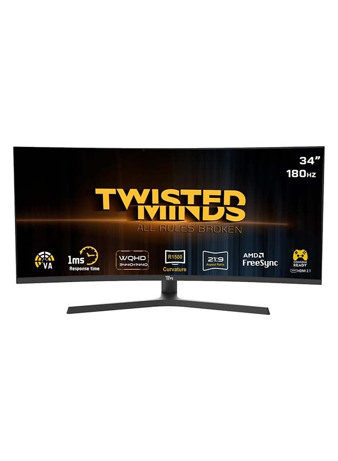 TWISTED MINDS 34 inch Ultra-Wide Curved Gaming Monitor – WQHD 3440×1440, 180 Hz, 1 ms (OD), HDR10, 1500R Curvature, FreeSync & G-Sync Compatible, Dual HDMI 2.1, DisplayPort, Speakers, TM34CWQHDVA black - Image 2