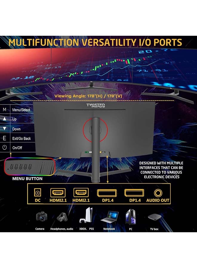 TWISTED MINDS 34 inch Ultra-Wide Curved Gaming Monitor – WQHD 3440×1440, 180 Hz, 1 ms (OD), HDR10, 1500R Curvature, FreeSync & G-Sync Compatible, Dual HDMI 2.1, DisplayPort, Speakers, TM34CWQHDVA black - Image 5