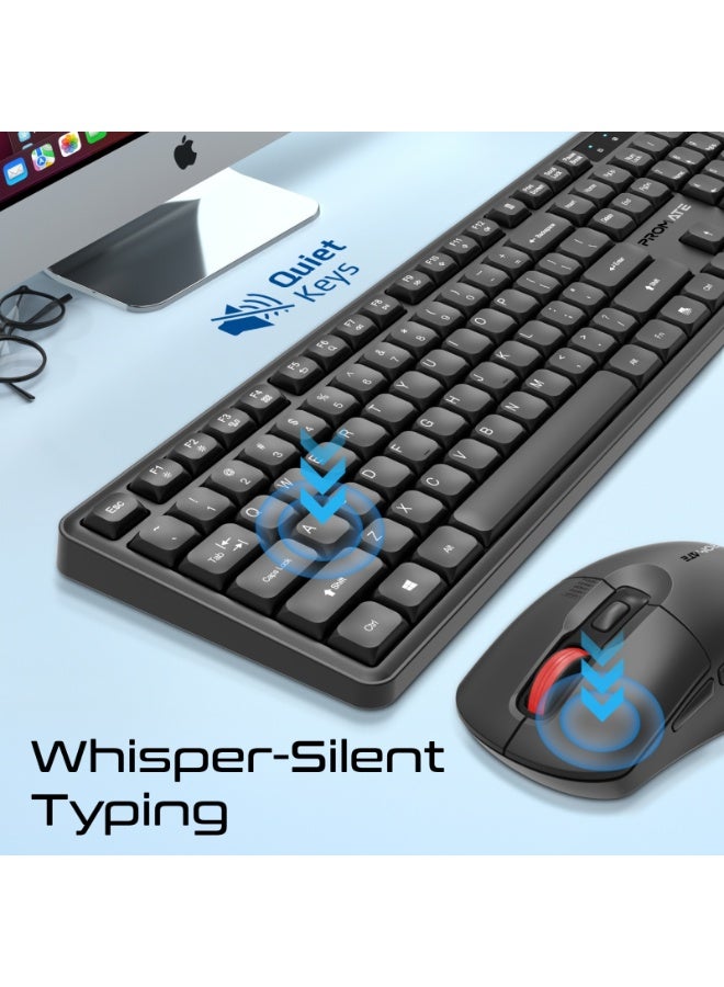 بروميت Wireless Silent Keyboard & Mouse Combo, Ergonomic Design, Ultra Quiet Keys <22dB, 5000DPI Adjustable Mouse, Plug & Play, 2.4GHz, 10M Range, Windows/macOS/Android - ProCombo-15 | Black - Image 2