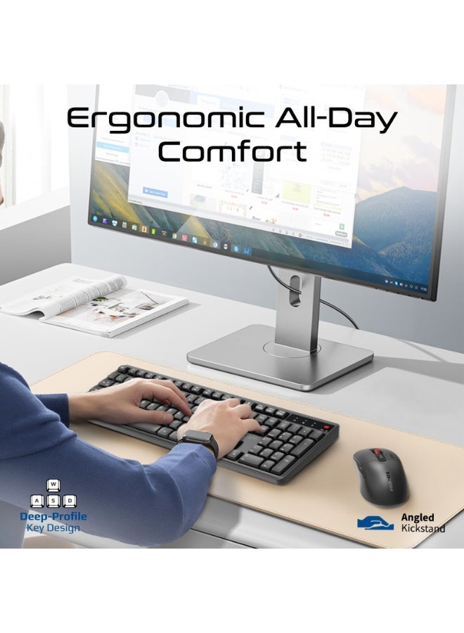 بروميت Wireless Silent Keyboard & Mouse Combo, Ergonomic Design, Ultra Quiet Keys <22dB, 5000DPI Adjustable Mouse, Plug & Play, 2.4GHz, 10M Range, Windows/macOS/Android - ProCombo-15 | Black - Image 3