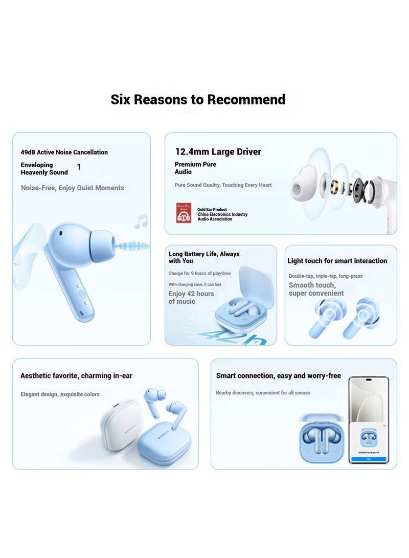 Honor Earbuds X9 True Wireless Earbuds - Deep 49dB ANC, 42H Playtime, Bluetooth 5.3, IP54, Fast Charging, Comfort Fit White - Image 5