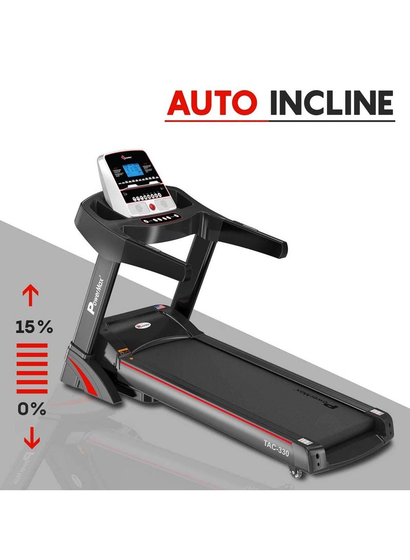 باورماكس فيتنيس تريدميل باورماكس فيتنس TAC-330 (6 حصان ذروة) كهربائي منزلي [السرعة: 15 كم/ساعة، الحد الأقصى لوزن المستخدم: 130 كجم، قابل للطي، 12 برنامج تمرين، MP3] مساعدة مجانية في التركيب وعرض - ضمان محرك لمدة سنة واحدة - Image 3