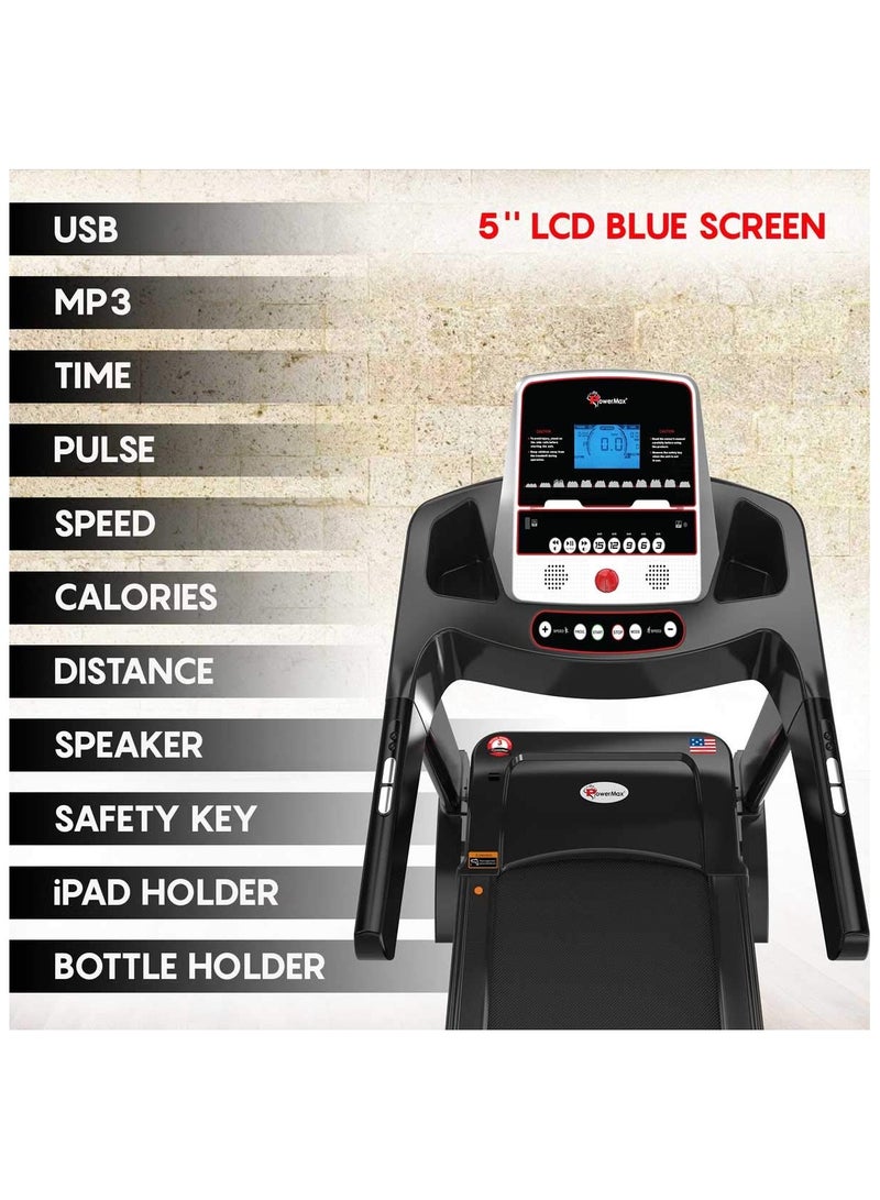 باورماكس فيتنيس تريدميل باورماكس فيتنس TAC-330 (6 حصان ذروة) كهربائي منزلي [السرعة: 15 كم/ساعة، الحد الأقصى لوزن المستخدم: 130 كجم، قابل للطي، 12 برنامج تمرين، MP3] مساعدة مجانية في التركيب وعرض - ضمان محرك لمدة سنة واحدة - Image 2