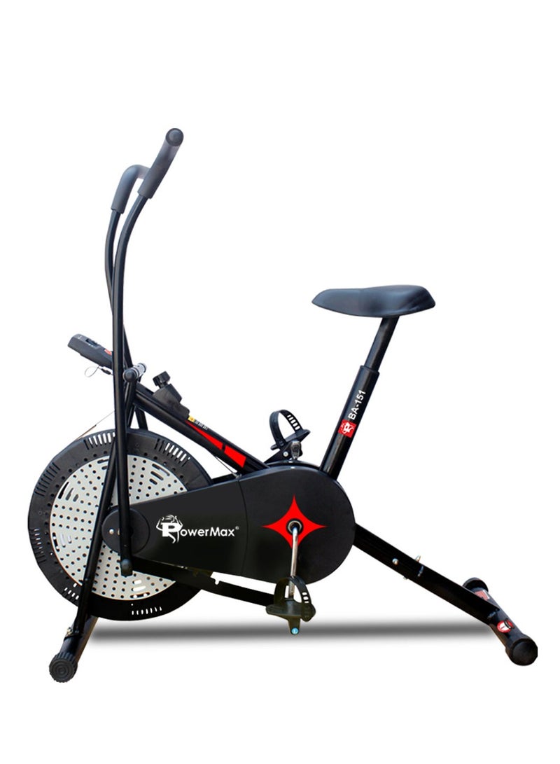 PowerMax Fitness BA-151 Air Bike with 1.5kg Fly Wheel, Moving Handles, Adjustable Seat | Home Gym Exercise Cycle for 120kg Max User | V-Belt Drive, Non-Slip Pedals | LCD Display - Image 1