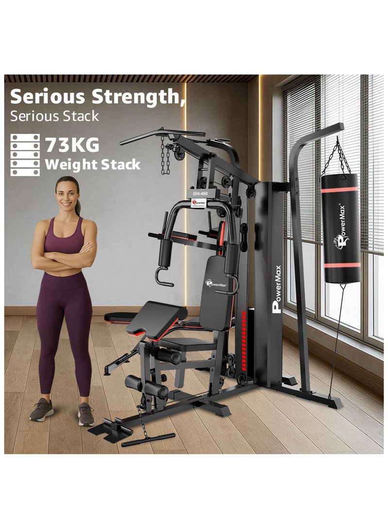 باورماكس فيتنيس جهاز باورماكس فيتنس GH-450 متعدد الوظائف لصالة الألعاب الرياضية المنزلية مع حقيبة ملاكمة | الحد الأقصى لوزن المستخدم: 220 كجم | 75 كجم وزن كومة | معدات متعددة الاستخدامات في جهاز واحد | تمارين متعددة الوظائف - Image 3