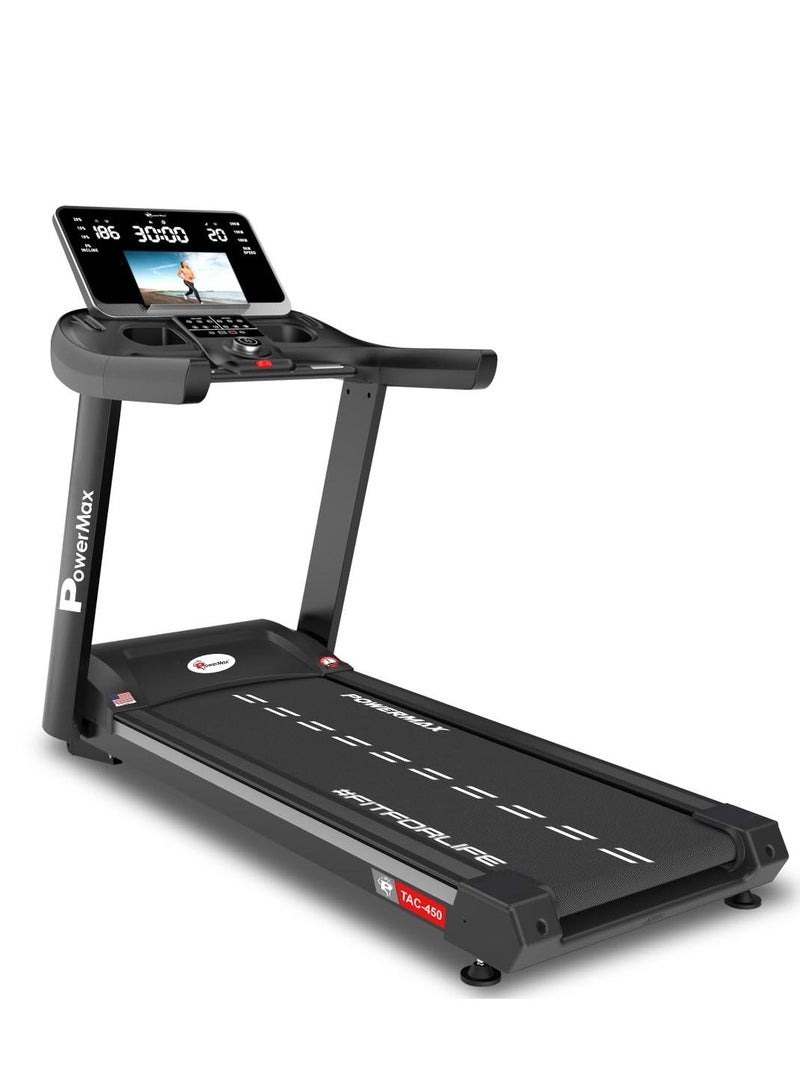 PowerMax Fitness TAC-450 (6HP) Motorized Auto Incline Treadmill for Home Gym Cardio Machine, Max User 160kg, Top Speed-22kmph, Running deck 1450x545mm, Preset Programs, Speaker, Bluetooth, LED Display - Image 1
