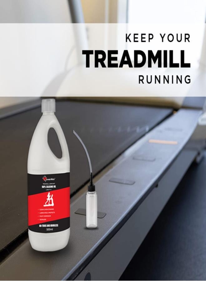 باورماكس فيتنيس زيت تشحيم جهاز المشي متعدد الأغراض Powermax Fitness PMS-500 100% سيليكون نقي، تشحيم بعرض الحزام الكامل، بدون رائحة وبدون دافعات، غطاء فوهة لتطبيق سهل لجميع أجهزة المشي - Image 3