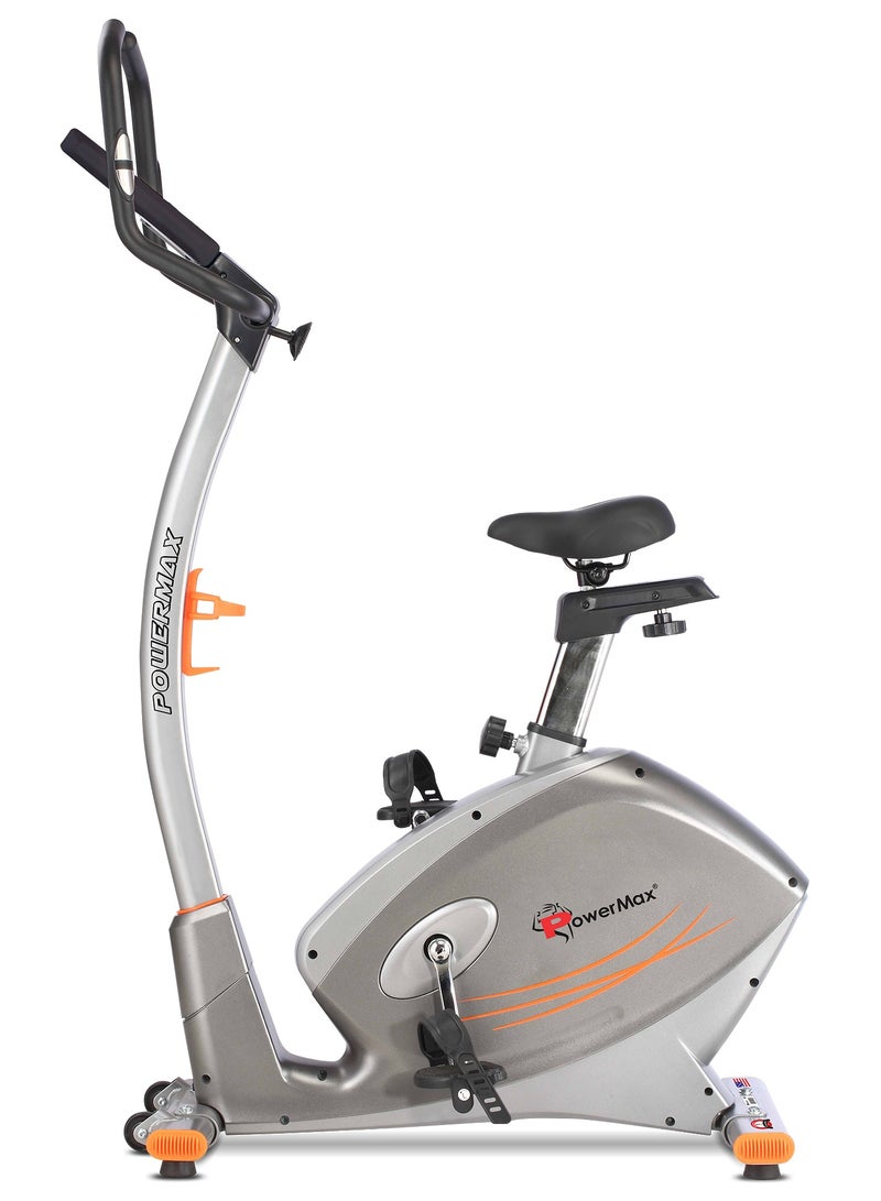 Powermax Fitness Bu-750 Exercise Upright Bike With Hand Pulse, Adjustable Resistance, Water Bottle Cage, 9Kg Flywheel For Cardio Training Workout At Home, Silver Shine Colour NANone - Image 1