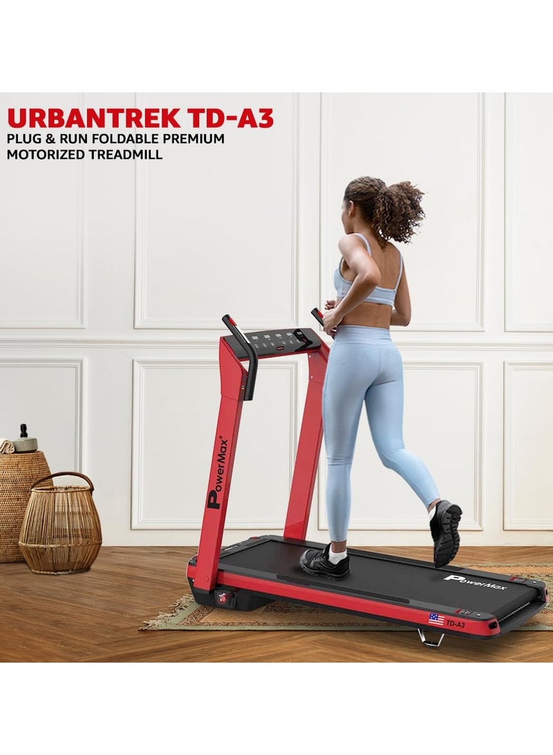 باورماكس فيتنيس تريدميل باورماكس فيتنس أوربان تريك Td-A3 (5.0Hp ذروة) القابل للطي للاستخدام المنزلي | تريدميل مع ميل تلقائي | شاشة 135 Edge | الحد الأقصى للوزن 120Kg | السرعة القصوى 14Kmph | جهاز تمرين بمستشعر نبضات القلب - Image 2
