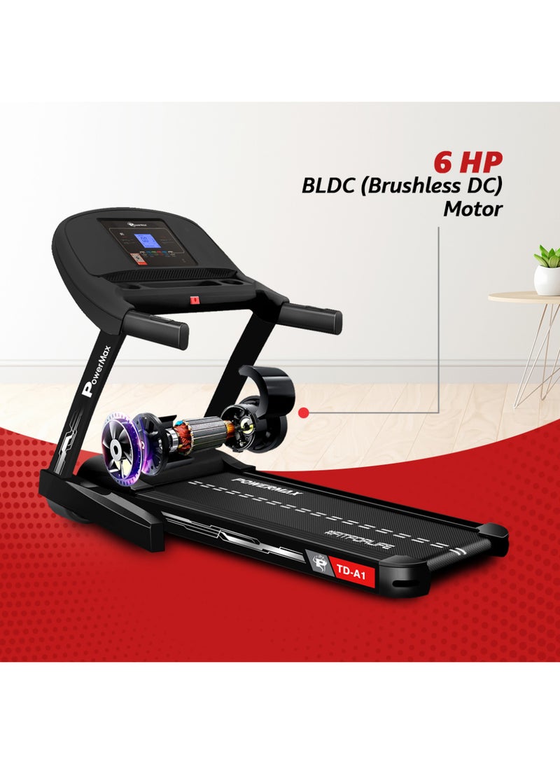 PowerMax Fitness Td-A1 6Hp Bldc Motor Treadmill For Home User Wt. 120Kg, Foldable 15 Lvl Auto-Incline Running Machine, Top Speed 14 Km/Ph, Speaker, Bluetooth Connectivity For Music, Lcd Disp. 159.7cm - Image 3