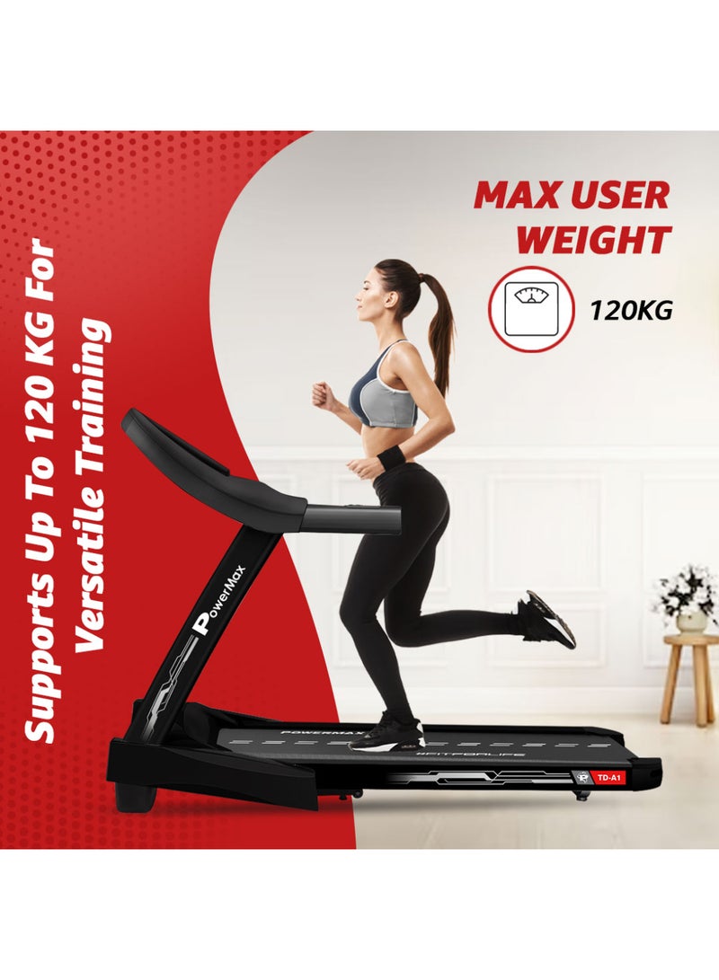 PowerMax Fitness Td-A1 6Hp Bldc Motor Treadmill For Home User Wt. 120Kg, Foldable 15 Lvl Auto-Incline Running Machine, Top Speed 14 Km/Ph, Speaker, Bluetooth Connectivity For Music, Lcd Disp. 159.7cm - Image 4