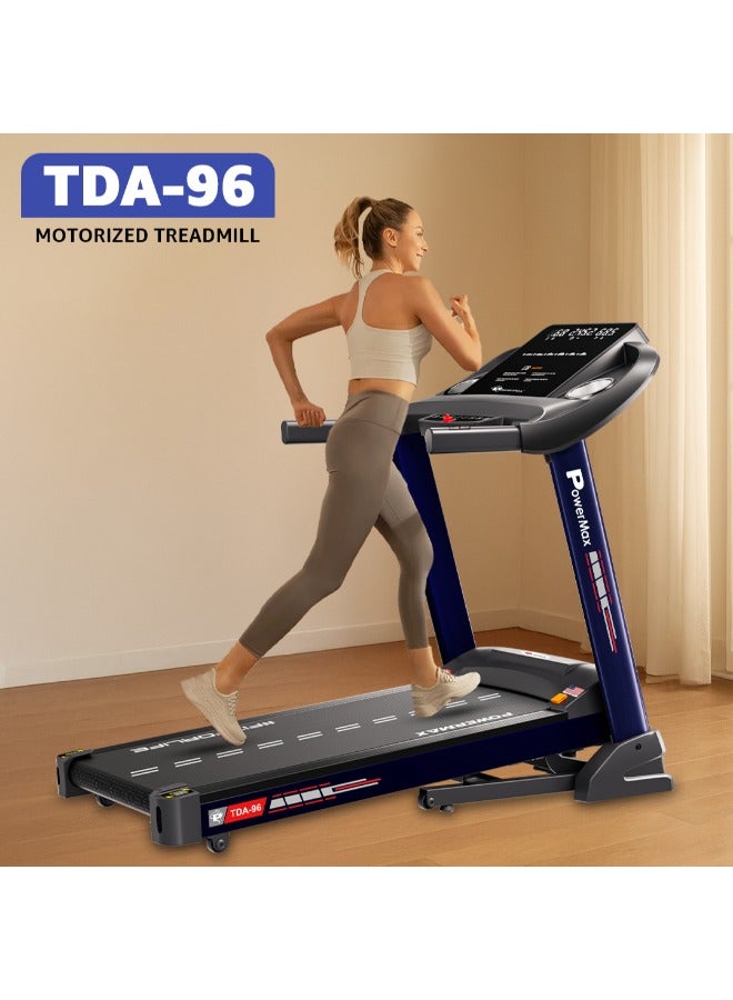 PowerMax Fitness TDA-96 Auto Incline Treadmill for Home Use (4HP PEAK) | 110KG User Wt. | Bluetooth for Music & Tracking App |  12 Pre-set Program | Heart Rate Sensors & Hydraulic Folding - Image 2