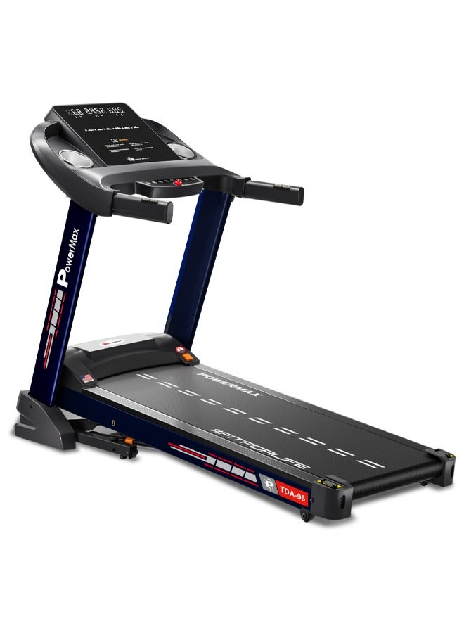 PowerMax Fitness TDA-96 Auto Incline Treadmill for Home Use (4HP PEAK) | 110KG User Wt. | Bluetooth for Music & Tracking App |  12 Pre-set Program | Heart Rate Sensors & Hydraulic Folding - Image 1