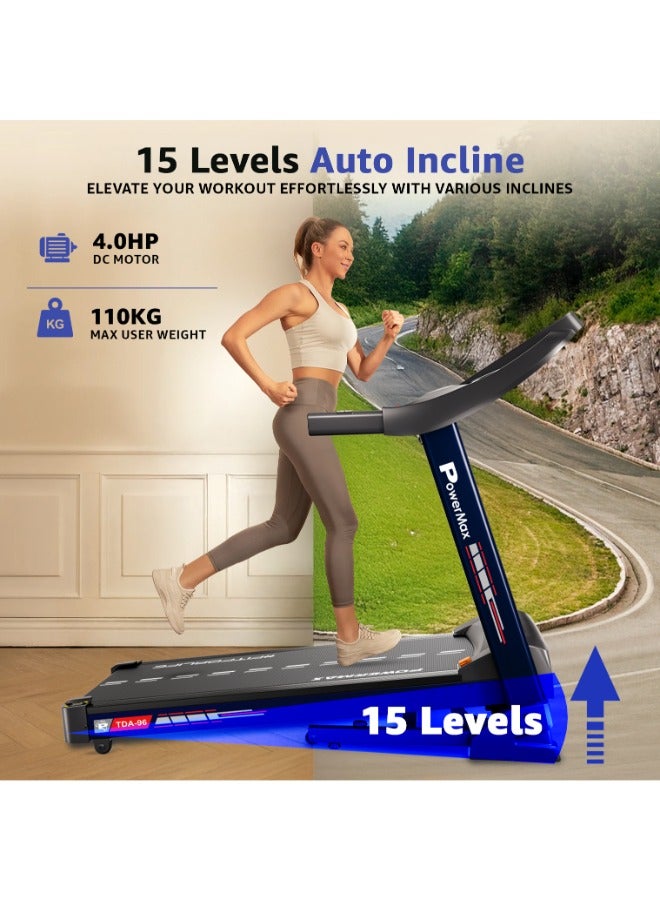 PowerMax Fitness TDA-96 Auto Incline Treadmill for Home Use (4HP PEAK) | 110KG User Wt. | Bluetooth for Music & Tracking App |  12 Pre-set Program | Heart Rate Sensors & Hydraulic Folding - Image 4