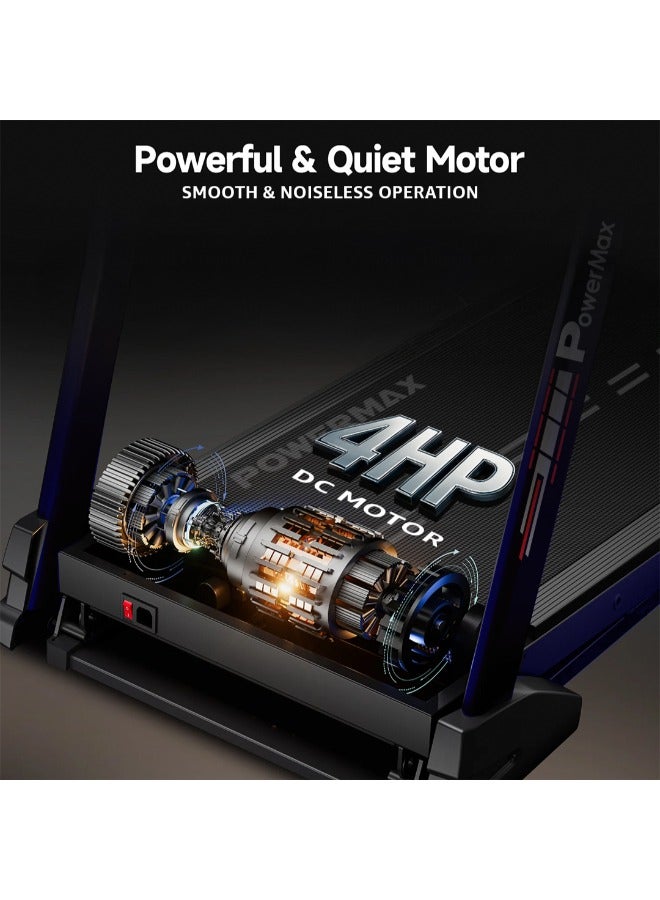 PowerMax Fitness TDA-96 Auto Incline Treadmill for Home Use (4HP PEAK) | 110KG User Wt. | Bluetooth for Music & Tracking App |  12 Pre-set Program | Heart Rate Sensors & Hydraulic Folding - Image 5