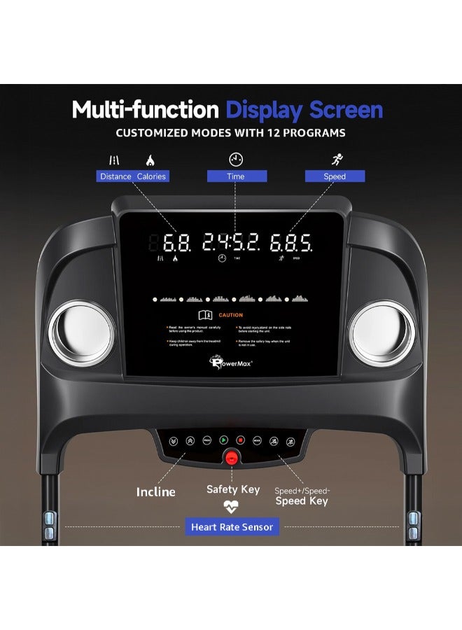 PowerMax Fitness TDA-96 Auto Incline Treadmill for Home Use (4HP PEAK) | 110KG User Wt. | Bluetooth for Music & Tracking App |  12 Pre-set Program | Heart Rate Sensors & Hydraulic Folding - Image 3