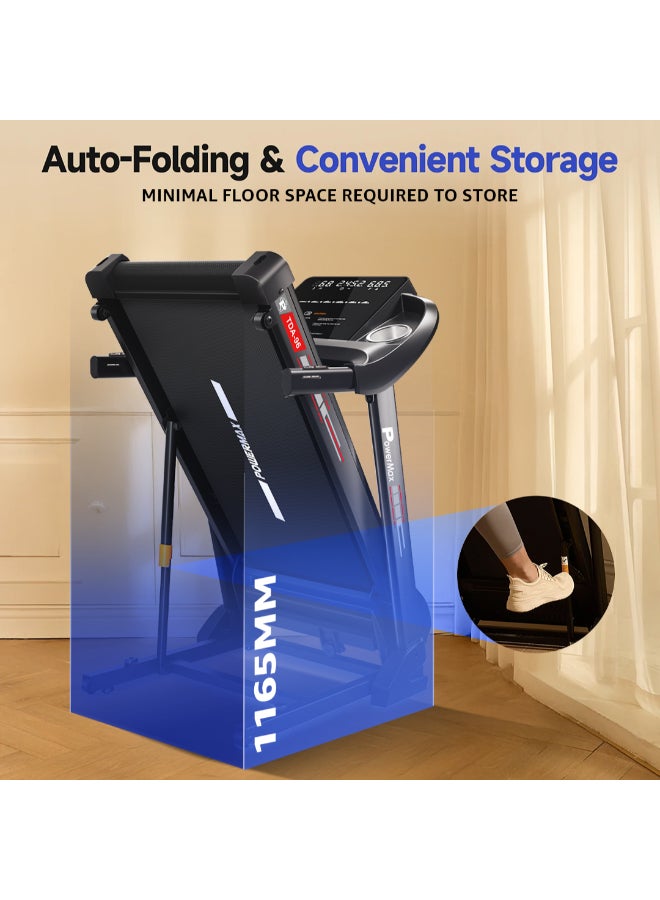 باورماكس فيتنيس تريدميل باورماكس فيتنس TDA-96 مع ميل تلقائي للاستخدام المنزلي (4 حصان ذروة) | وزن مستخدم 110 كجم | بلوتوث للموسيقى وتطبيق التتبع | 12 برنامج مسبق الإعداد | حساسات معدل ضربات القلب وطوي هيدروليكي - Image 3