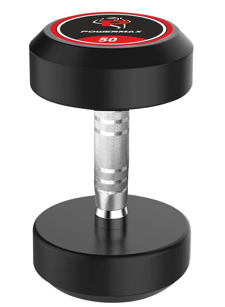 باورماكس فيتنيس دمبل احترافي دائري مغطى بالمطاط من باورماكس فيتنس لصالة الألعاب الرياضية المنزلية | دمبل لتمارين صالة الألعاب الرياضية المنزلية | دمبل صالة الألعاب الرياضية | دمبل للياقة البدنية للرجال والنساء | 50 كجم دمبل × 1 | أسود - Image 1