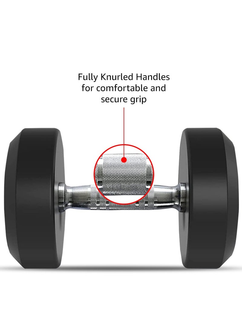 باورماكس فيتنيس دمبل احترافي دائري مغطى بالمطاط من باورماكس فيتنس لصالة الألعاب الرياضية المنزلية | دمبل لتمارين صالة الألعاب الرياضية المنزلية | دمبل صالة الألعاب الرياضية | دمبل للياقة البدنية للرجال والنساء | 50 كجم دمبل × 1 | أسود - Image 3