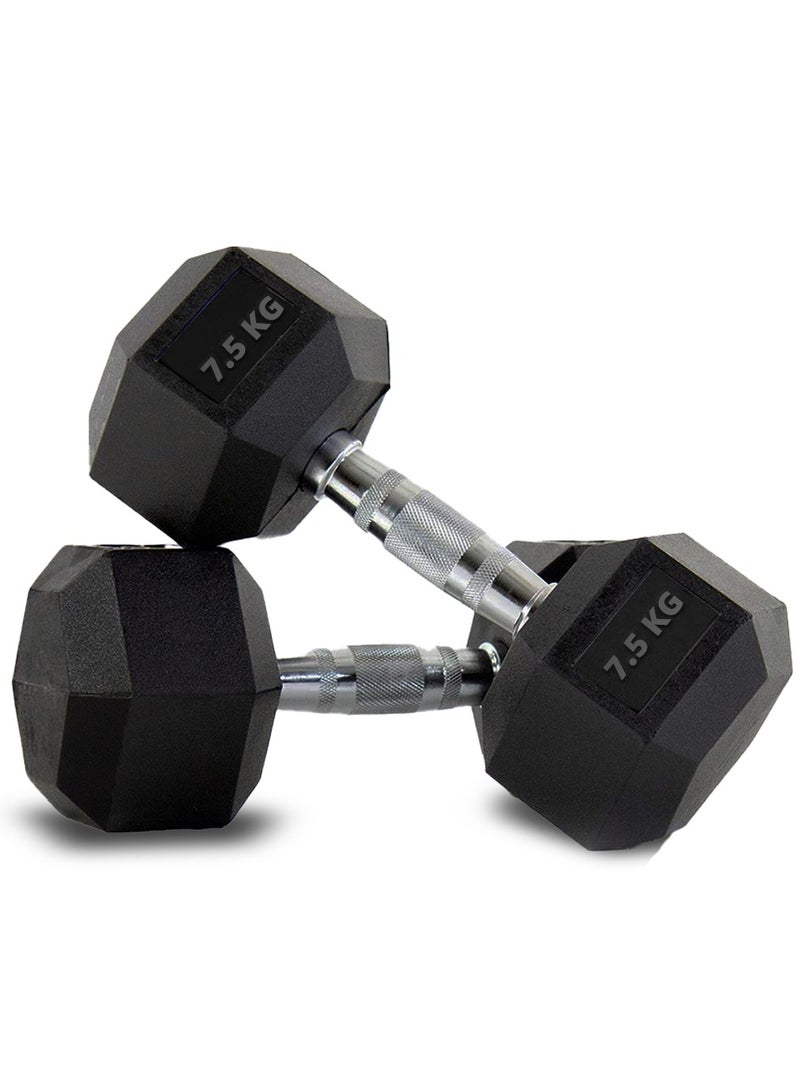 PowerMax Fitness 7.5kg Hexagon Dumbbells Pair (Set of 2) for Home Gym & Commercial Use | Durable Rubber-Coated Anti-Roll Free Weights | Ideal for Strength Training, Muscle Building, Cardio Workout - Image 1