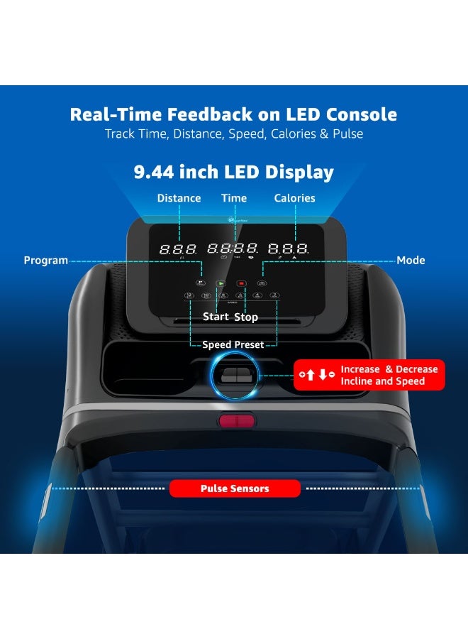 باورماكس فيتنيس PowerMax Fitness TDA-100 5HP Motorised Auto Incline Treadmill for Home Use, Max User Wt. 130KG, Top Speed 12kmph, Speaker, LED display, ipad holder, foldable running machine for cardio exercise 162cm - Image 3