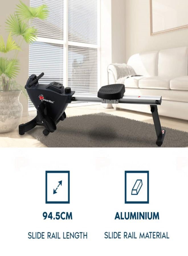 Powermax Fitness Rh-200 Rowing Machine For Full Body Workout At Home Gym 8 Levels Magnetic Resistance, Lcd Display, Max User Weight 110Kgs Rower For Cardio & Strength Training Equipment Black - Image 4