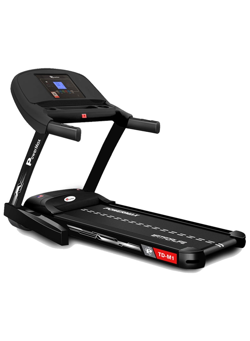 باورماكس فيتنيس جهاز المشي Td-M1 بمحرك Bldc بقوة 6Hp للمنزل | أقصى وزن مستخدم 120Kg، سرعة قصوى 14Kmph، قابل للطي بمستويين | تزييت شبه تلقائي | شاشة Lcd، بلوتوث للموسيقى، مكبر صوت - Image 1