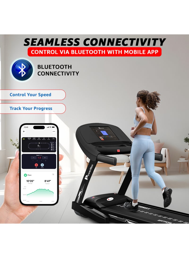 باورماكس فيتنيس جهاز المشي Td-M1 بمحرك Bldc بقوة 6Hp للمنزل | أقصى وزن مستخدم 120Kg، سرعة قصوى 14Kmph، قابل للطي بمستويين | تزييت شبه تلقائي | شاشة Lcd، بلوتوث للموسيقى، مكبر صوت - Image 4