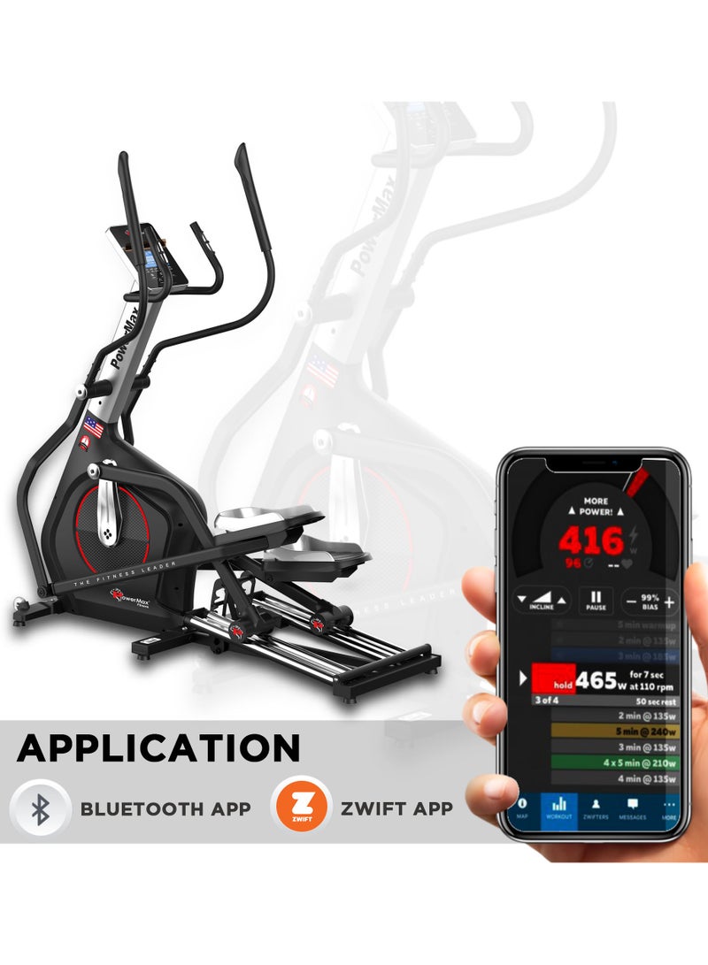 باورماكس فيتنيس جهاز التمارين البيضاوي باورماكس فيتنس EC-1800 - آلة تمارين رياضية منزلية مع تطبيق بلوتوث، شاشة LCD، مستشعر نبض اليد، دواسات مضادة للانزلاق و32 مستوى مقاومة، دولاب 14 كجم لتدريب القلب - Image 5