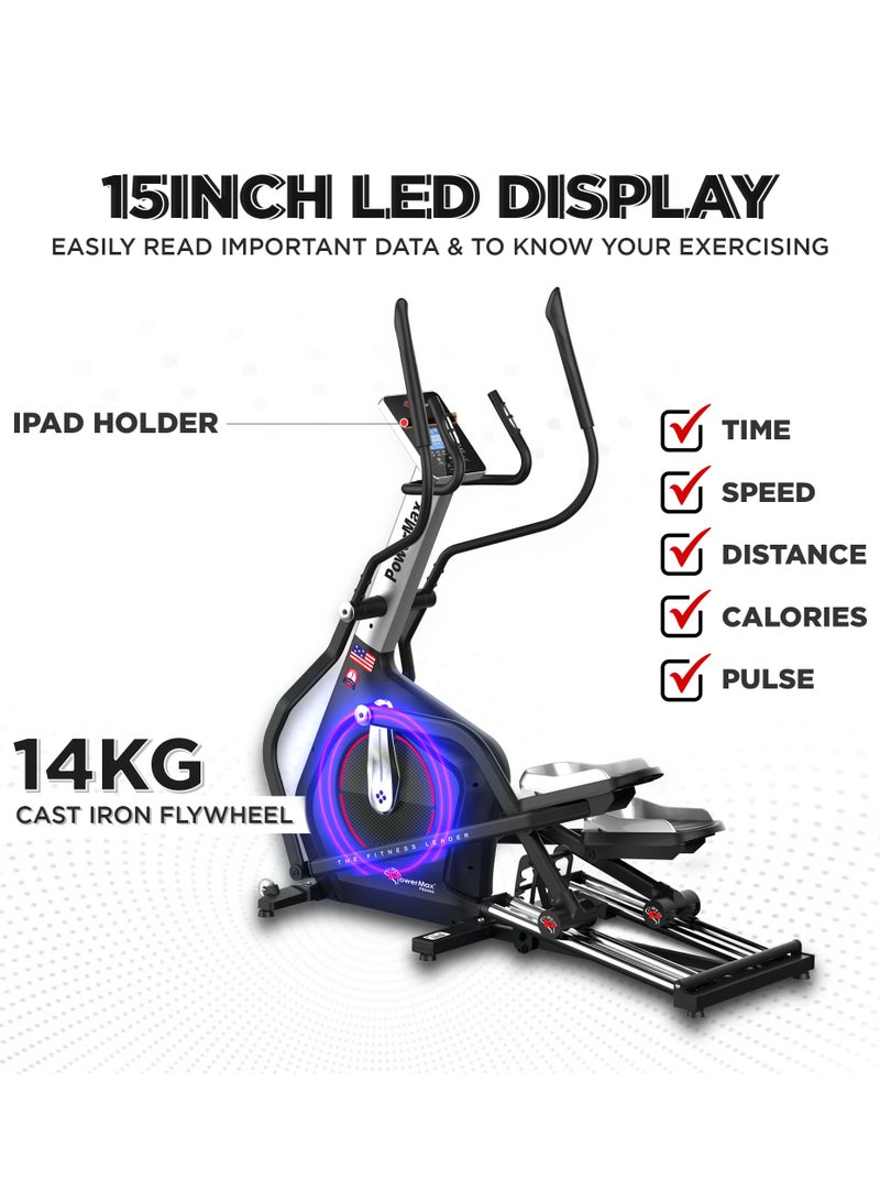 باورماكس فيتنيس جهاز التمارين البيضاوي باورماكس فيتنس EC-1800 - آلة تمارين رياضية منزلية مع تطبيق بلوتوث، شاشة LCD، مستشعر نبض اليد، دواسات مضادة للانزلاق و32 مستوى مقاومة، دولاب 14 كجم لتدريب القلب - Image 3