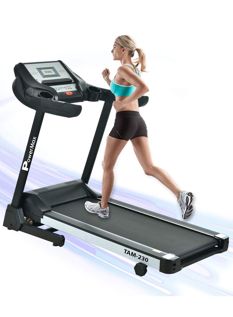 Powermax Fitness Tam-230 (4Hp Peak) Motorised Treadmill For Home, Gym With 6 Level Manual Incline, 12 Pre-Set Programs, Max.Speed 14.8 Km/Ph, Max User Weight 110Kg, 160cm - Image 1