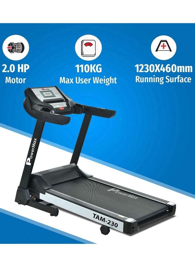 Powermax Fitness Tam-230 (4Hp Peak) Motorised Treadmill For Home, Gym With 6 Level Manual Incline, 12 Pre-Set Programs, Max.Speed 14.8 Km/Ph, Max User Weight 110Kg, 160cm - Image 3