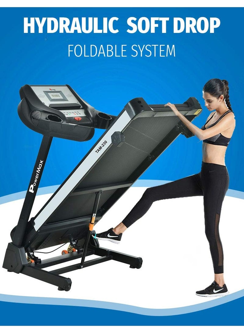 Powermax Fitness Tam-230 (4Hp Peak) Motorised Treadmill For Home, Gym With 6 Level Manual Incline, 12 Pre-Set Programs, Max.Speed 14.8 Km/Ph, Max User Weight 110Kg, 160cm - Image 5