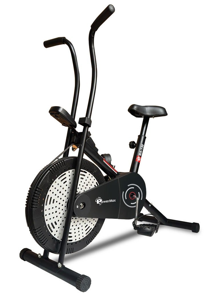 PowerMax Fitness BA-130 Air Bike Exercise Cycle for Home-Gym Workout with 1.5kg Fly wheel, Non-Slip Pedals |Fixed Handle Gym Bike for Max user 120kg, Belt Drive, Adjustable seat-Black - Image 1