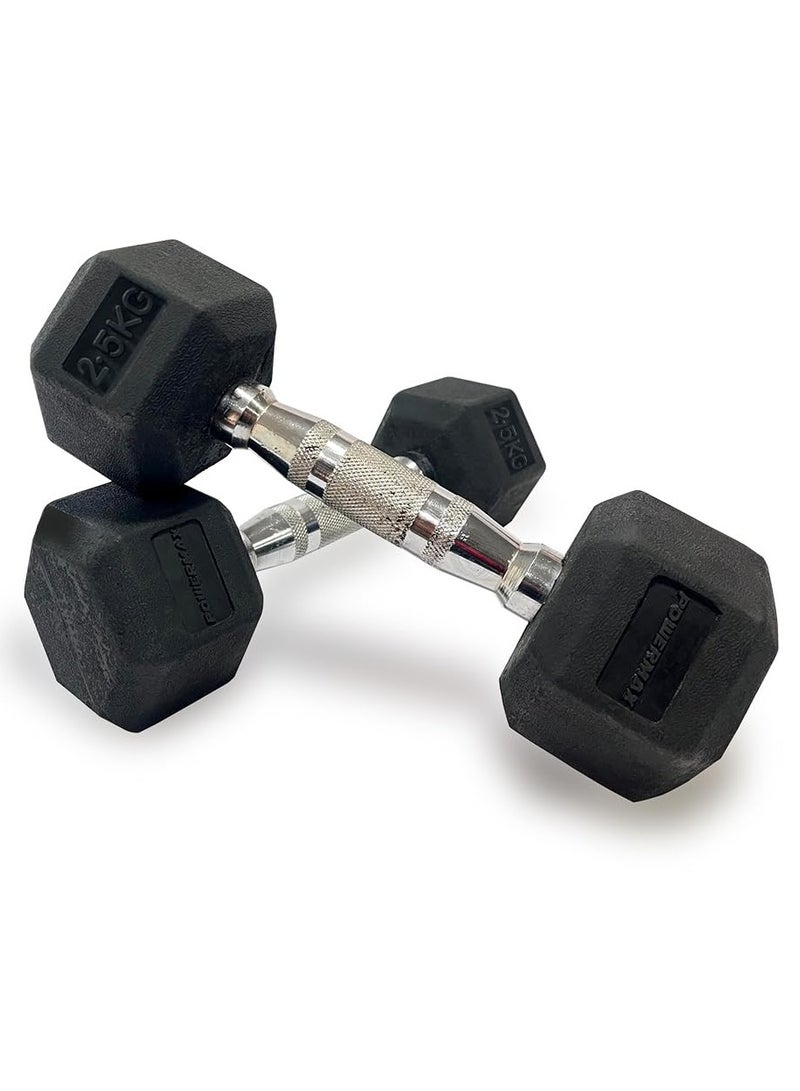 PowerMax Fitness Hexagon Dumbbells 2.5kg pair for home-gym use - Image 1
