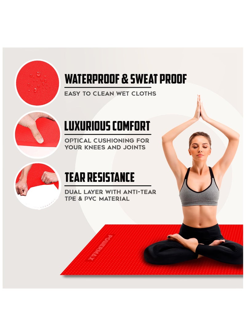 PowerMax Fitness 6mm thick Premium Exercise Red Colour Yoga Mat, Ultra-Dense Cushioning for Support and Stability in Yoga, Eco-Friendly Non-Slip Yoga Mat for Gym and Any General Fitness(Made In India) - Image 3