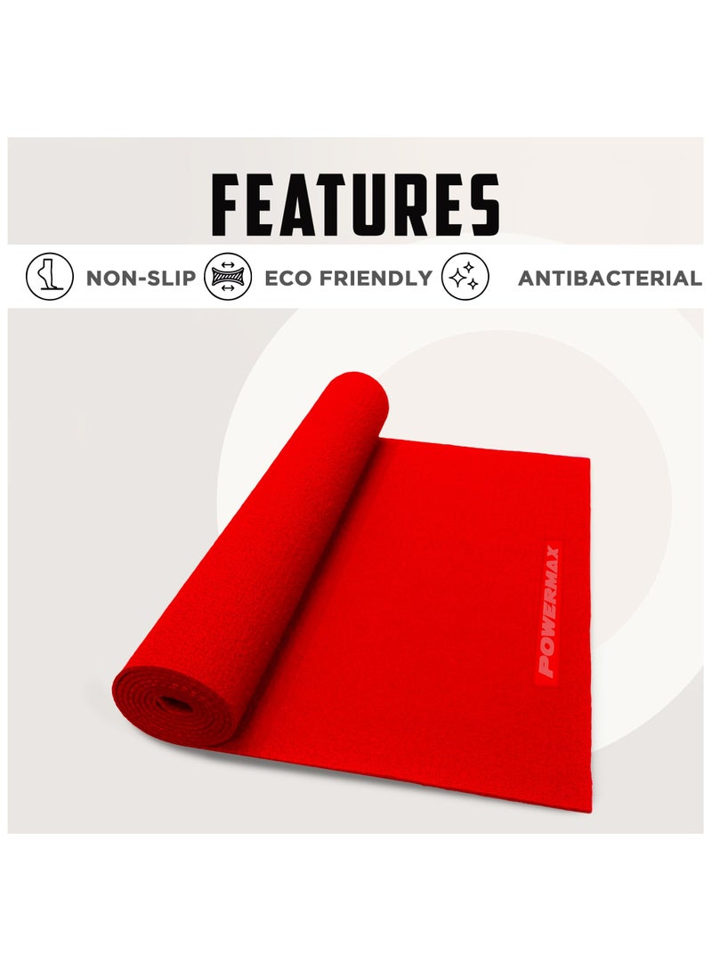 PowerMax Fitness 6mm thick Premium Exercise Red Colour Yoga Mat, Ultra-Dense Cushioning for Support and Stability in Yoga, Eco-Friendly Non-Slip Yoga Mat for Gym and Any General Fitness(Made In India) - Image 5