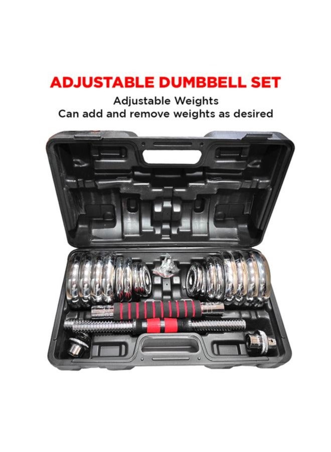 PowerMax Fitness Adjustable Dumbbell Set - Coated Iron Dumbbell and Anti-Slip Rod Set For Home Workout with Carry Case, Chrome, 30kg (Model Number: PDS-30C) - Image 4