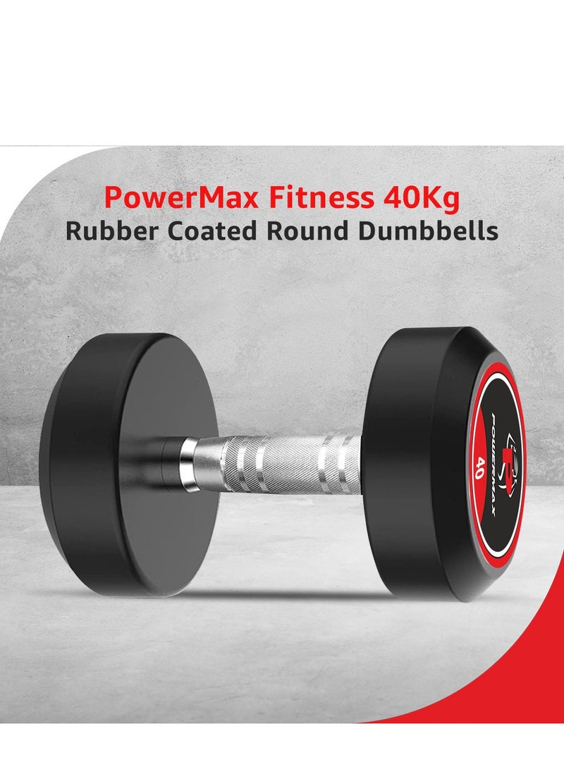 PowerMax Fitness Rubber Coated Round Professional Dumbbell for Home Gym | dumbbell for home gym workouts| gym dumbbell | dumbbell for men-women fitness | 40kg dumbbell x 1| Black - Image 2