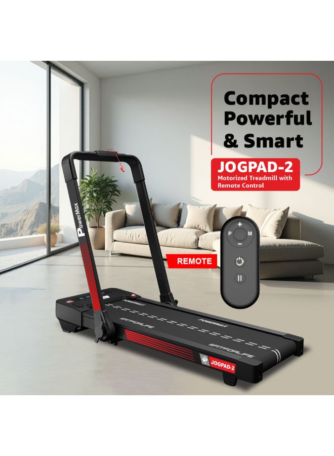 باورماكس فيتنيس جهاز المشي باورماكس فيتنس جوج باد-2 أحمر (4 حصان ذروة) موتور تيار مستمر للمنزل، تدريب القلب، قابل للطي، شاشة تعمل باللمس، مكبر صوت بلوتوث، حزام جري مضاد للانزلاق وجهاز تحكم عن بعد، أقصى وزن مستخدم يصل إلى 120 كجم - Image 2