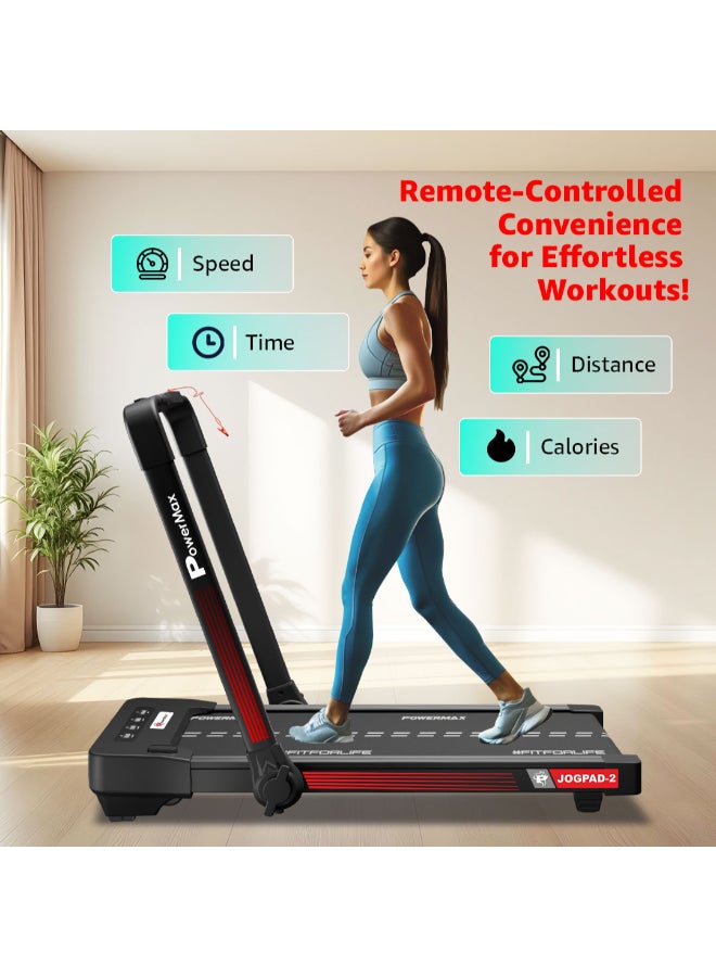 باورماكس فيتنيس جهاز المشي باورماكس فيتنس جوج باد-2 أحمر (4 حصان ذروة) موتور تيار مستمر للمنزل، تدريب القلب، قابل للطي، شاشة تعمل باللمس، مكبر صوت بلوتوث، حزام جري مضاد للانزلاق وجهاز تحكم عن بعد، أقصى وزن مستخدم يصل إلى 120 كجم - Image 4