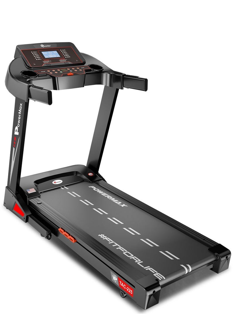 باورماكس فيتنيس تريدميل باورماكس فيتنس TAC-225 (2 حصان) كهربائي للاستخدام المنزلي [السرعة: 14 كم/ساعة، الحد الأقصى لوزن المستخدم: 120 كجم، قابل للطي، 12 برنامج تمرين، MP3] مساعدة مجانية في التركيب وعرض توضيحي - ضمان المحرك لمدة سنة واحدة - Image 1