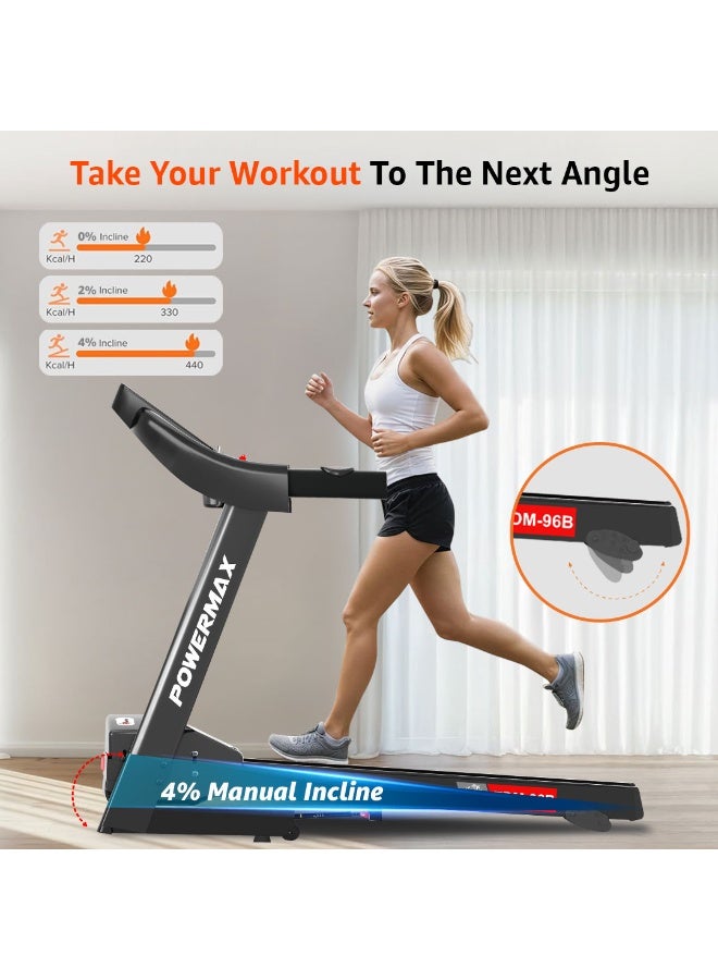 باورماكس فيتنيس جهاز المشي الكهربائي PowerMax Fitness TDM-96B بقوة 4HP للاستخدام المنزلي | ماكينة جري بحد أقصى 110KG | سرعة قصوى 14كم/ساعة، 4 مستويات ميل يدوي | بلوتوث للتطبيق، مكبر صوت، MP3 | جهاز كارديو قابل للطي، شاشة LED - Image 3