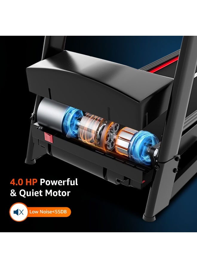 باورماكس فيتنيس جهاز المشي الكهربائي PowerMax Fitness TDM-96B بقوة 4HP للاستخدام المنزلي | ماكينة جري بحد أقصى 110KG | سرعة قصوى 14كم/ساعة، 4 مستويات ميل يدوي | بلوتوث للتطبيق، مكبر صوت، MP3 | جهاز كارديو قابل للطي، شاشة LED - Image 5