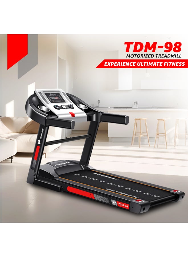 PowerMax Fitness TDM-98 4HP Foldable Motorized Manual Incline Treadmill for Home Use, 110kg Max User, Max Speed-10kmph, Preset programs, Heart Rate Sensors, AUX, Speaker, USB, LED Display,Black 143cm - Image 2