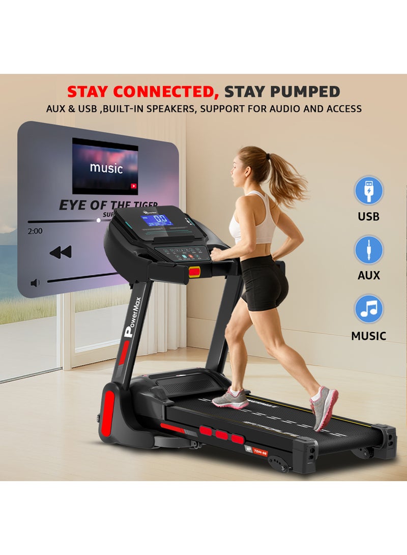 TDM-98 4HP Foldable Motorized Manual Incline Treadmill for Home Use, 110kg Max User, Max Speed-10kmph, Preset programs, Heart Rate Sensors, AUX, Speaker, USB, LED Display,Black 143cm image 7