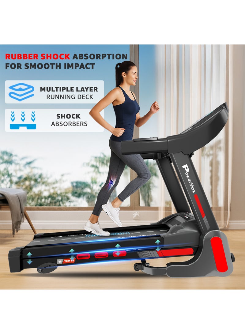 TDM-98 4HP Foldable Motorized Manual Incline Treadmill for Home Use, 110kg Max User, Max Speed-10kmph, Preset programs, Heart Rate Sensors, AUX, Speaker, USB, LED Display,Black 143cm image 8