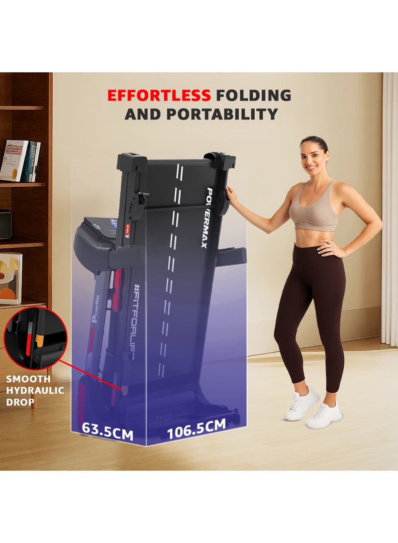 TDM-98 4HP Foldable Motorized Manual Incline Treadmill for Home Use, 110kg Max User, Max Speed-10kmph, Preset programs, Heart Rate Sensors, AUX, Speaker, USB, LED Display,Black 143cm image 9