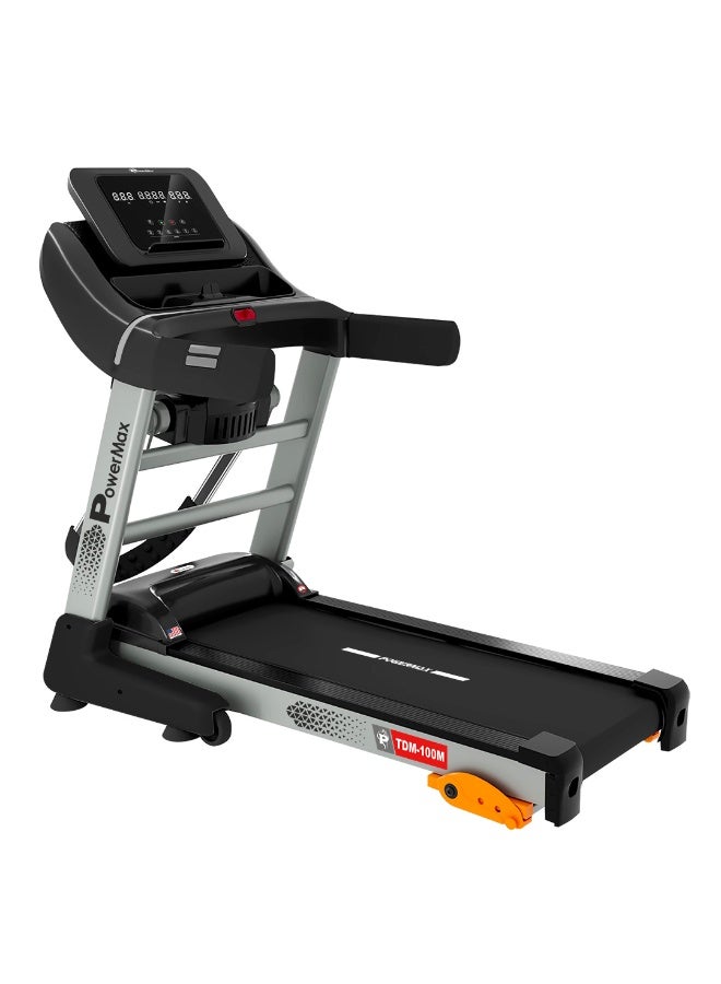 باورماكس فيتنيس تريدميل باورماكس فيتنس TDM-100M بمحرك 5HP متعدد الوظائف للاستخدام المنزلي | 130 كجم كحد أقصى للمستخدم | ميل يدوي 3 مستويات | سرعة قصوى 12 كم/ساعة | بلوتوث لتطبيق فيت شو ومكبر صوت MP3 - Image 1